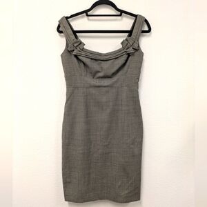 Elie Tahari Gray Wool Houndstooth Sheath Dress sz 6 Office Preppy Professional